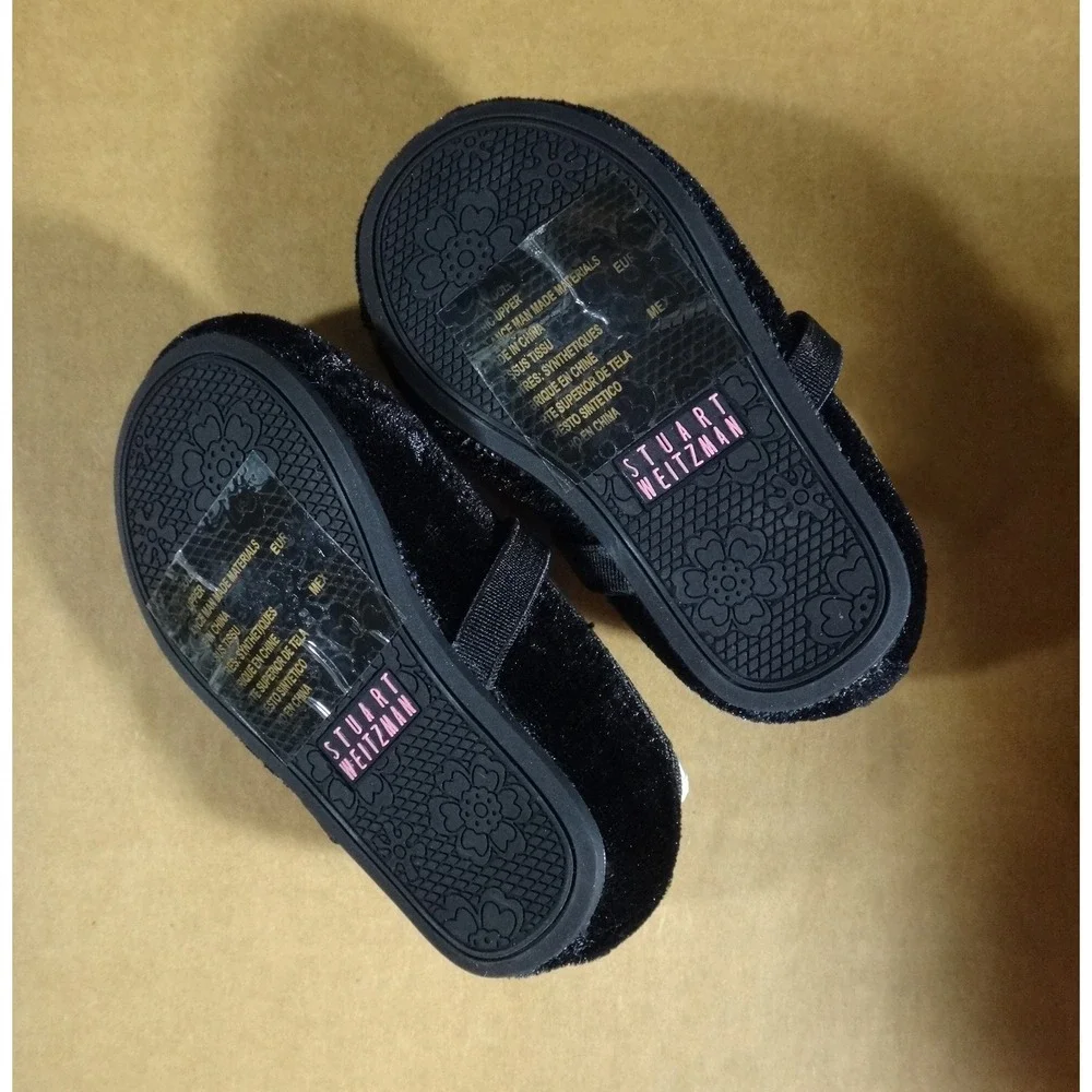 STUART WEITZMAN black velvet rose BABY slipper SHOES pink box sz 2